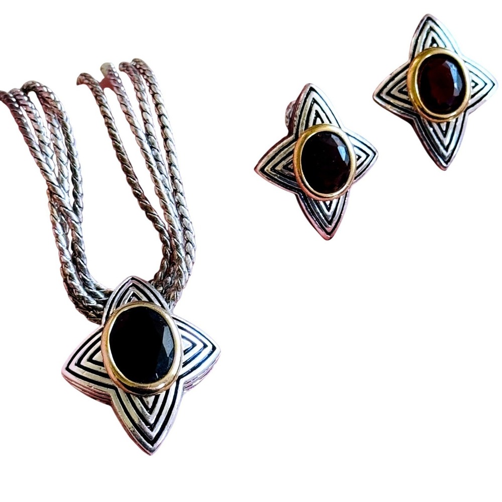 Vtg Avon Earrings Necklace Matching set Signed Celtic Style two tone pierced 90s